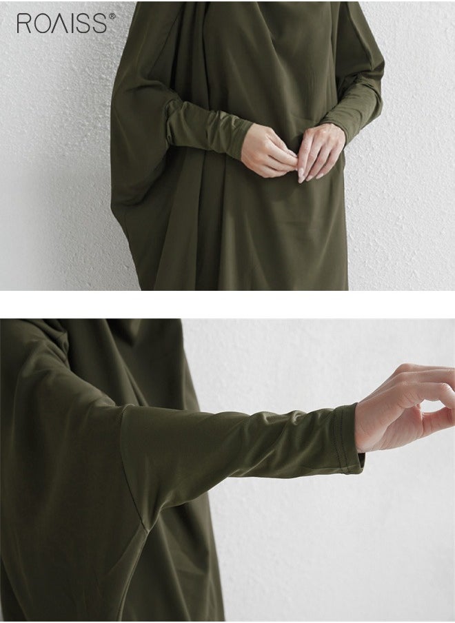 roaiss - 2-Piece Casual Loose Set Muslim Women's Long Top and Elastic Waist Skirt Wrist Splice Tight Fashion Versatile Set - Image 1