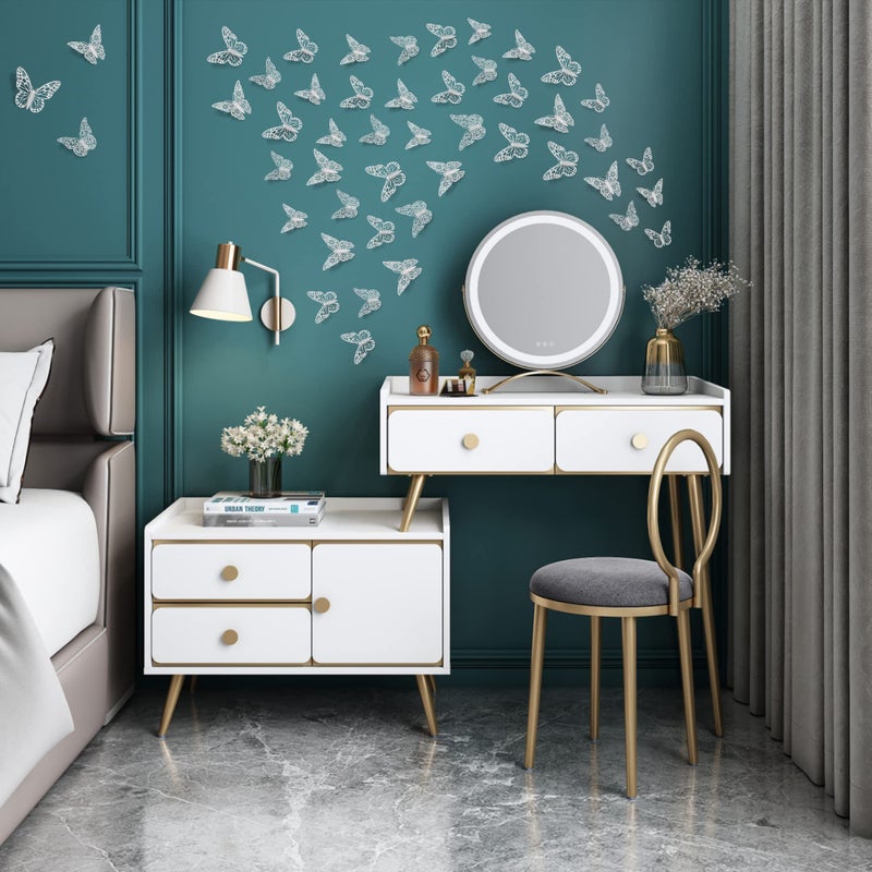 SAOROPEB 3D Butterfly Wall Stickers, 72Pcs 3 Sizes 3 Styles, Removable Metallic Wall Decals Fridge Sticker Room Mural Decoration for Kids Bedroom Nursery Classroom Party Wedding Decor DIY Gift (Sliver) - Image 3