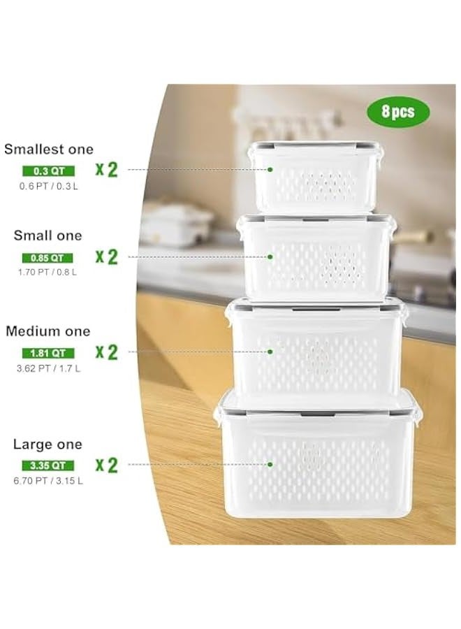 TRASSLE 4 PCS Large Fruit Containers for Fridge - Leakproof Food Storage Containers with Removable Colander - Dishwasher & Microwave Safe Produce Containers Keep Fruits, Vegetables, Berry, Meat Fresh longer - Image 2