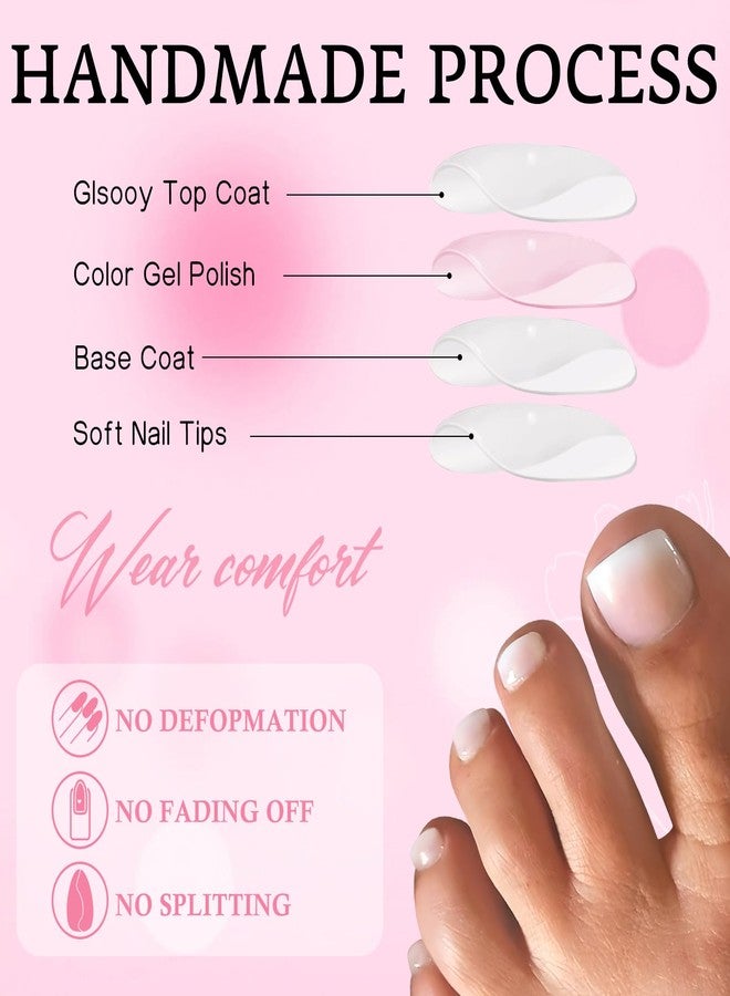 LuckForever 240pc Ombre Press on Toenails Women Fake Toe Nails with Adhesive Tabs, Ombre Fake Toenails Press on Nails Toe Acrylic Nail Tips Short Square Glue Toenails Stick Artificial Toe Nails Press ons Pedicure - Image 5