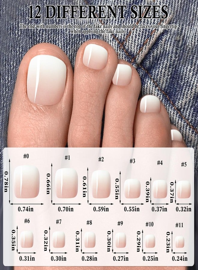 LuckForever 240pc Ombre Press on Toenails Women Fake Toe Nails with Adhesive Tabs, Ombre Fake Toenails Press on Nails Toe Acrylic Nail Tips Short Square Glue Toenails Stick Artificial Toe Nails Press ons Pedicure - Image 4
