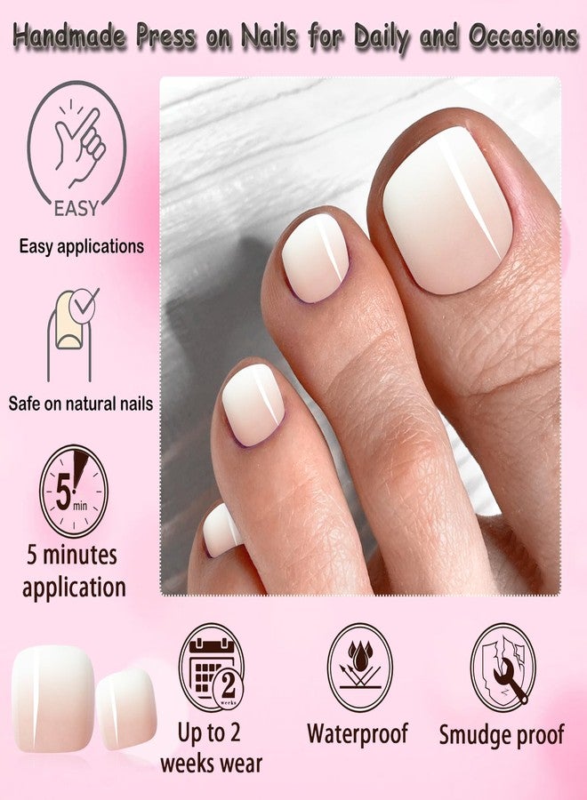 LuckForever 240pc Ombre Press on Toenails Women Fake Toe Nails with Adhesive Tabs, Ombre Fake Toenails Press on Nails Toe Acrylic Nail Tips Short Square Glue Toenails Stick Artificial Toe Nails Press ons Pedicure - Image 2