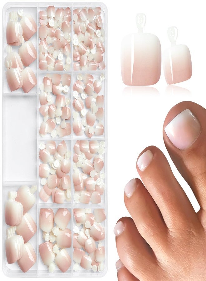LuckForever 240pc Ombre Press on Toenails Women Fake Toe Nails with Adhesive Tabs, Ombre Fake Toenails Press on Nails Toe Acrylic Nail Tips Short Square Glue Toenails Stick Artificial Toe Nails Press ons Pedicure - Image 1