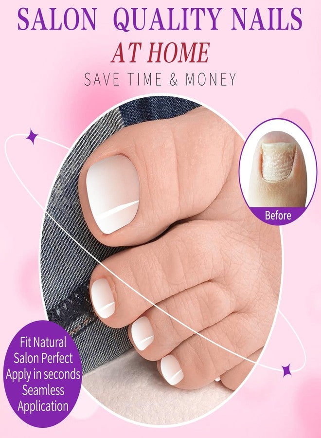 LuckForever 240pc Ombre Press on Toenails Women Fake Toe Nails with Adhesive Tabs, Ombre Fake Toenails Press on Nails Toe Acrylic Nail Tips Short Square Glue Toenails Stick Artificial Toe Nails Press ons Pedicure - Image 3