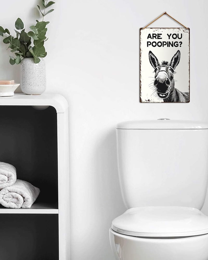 ALKB Funny Donkey Are You Pooping Metal Signs Vintage Farmhouse Bathroom Wall Decor Donkey Lovers Gift 8 x 12 Inch - Image 2