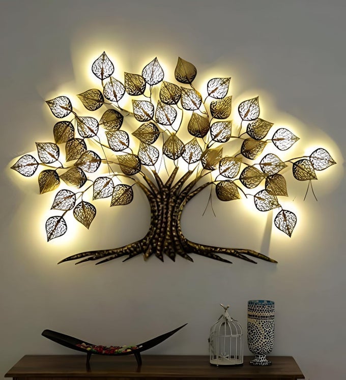 LED PAN TREE MINI DECORATIVE METAL WALL ART AND WALL SCULPTURE FOR LIVING ROOMCAFE RESTAURANTETC