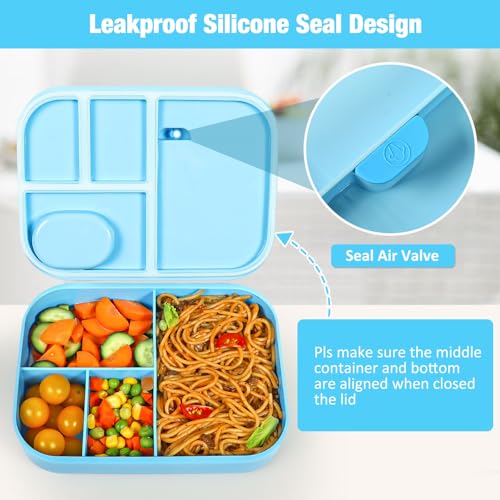 Caperci Bento Box for Kids - Stackable Leakproof Multiple Compartments 5.8 Cups Bento Lunch Box for Adults with Sauce Container - Idea for School, On-the-go, Built-in Utensil Set, BPA Free (Blue) - Image 3