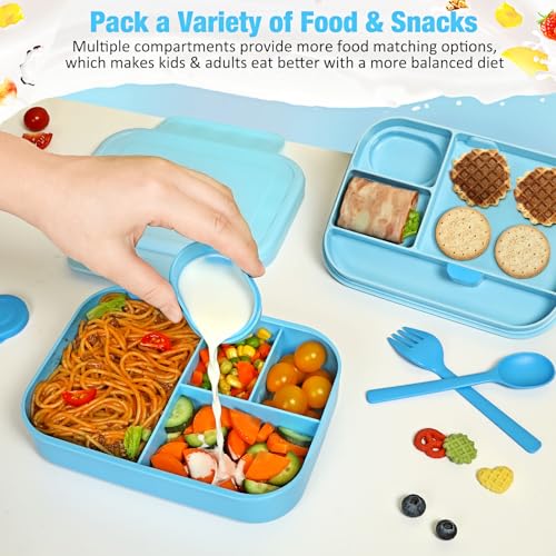 Caperci Bento Box for Kids - Stackable Leakproof Multiple Compartments 5.8 Cups Bento Lunch Box for Adults with Sauce Container - Idea for School, On-the-go, Built-in Utensil Set, BPA Free (Blue) - Image 4