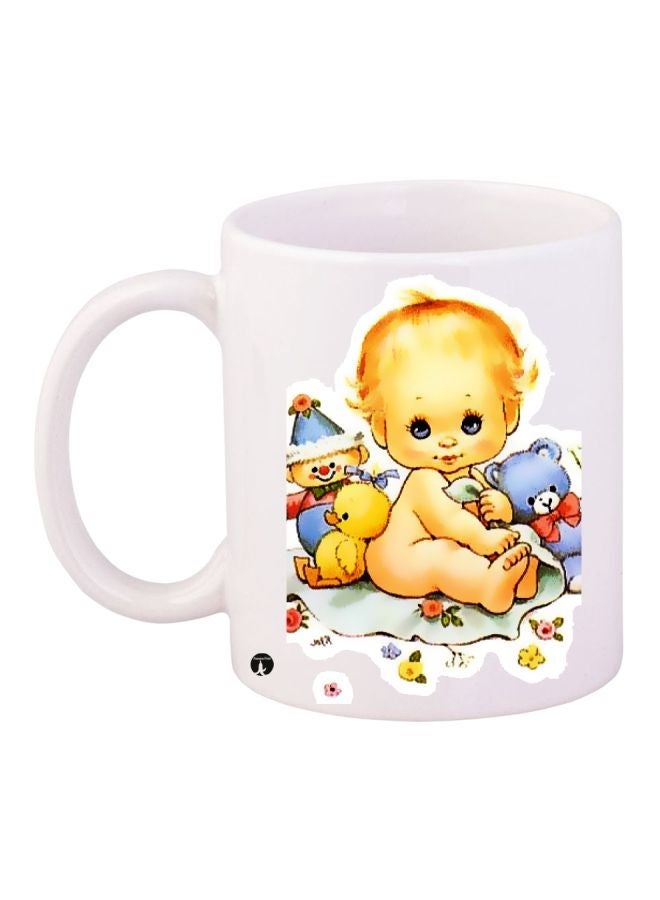RYN Little Baby Printed Coffee Mug White/Beige/Yellow 11ounce