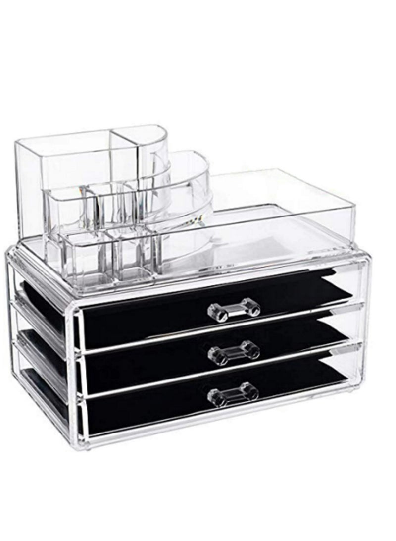 Acrylic Makeup Jewelry Vanity Organizer - Clear Lipstick Make up Brush Display case Container for Beauty Products 16 Slot 4 Box Drawers Holder Storage Earring and Other Cosmetic Items for Bathroom Mul - Image 1