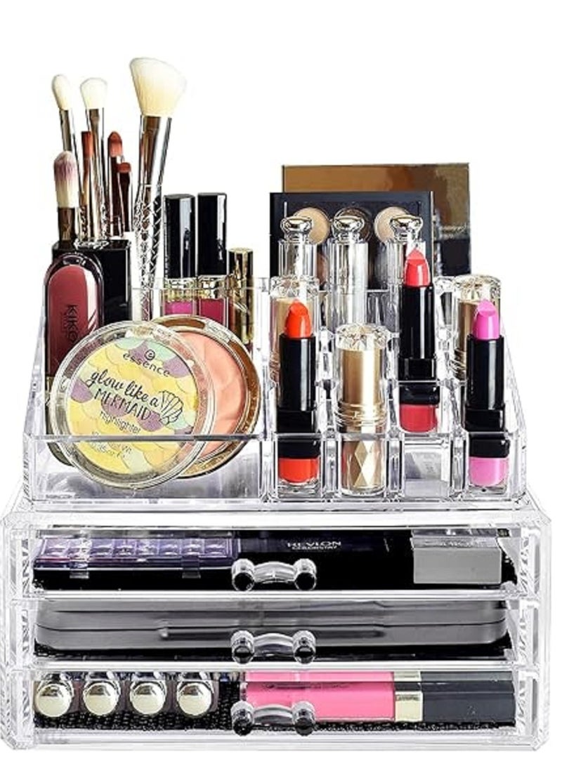 Acrylic Makeup Jewelry Vanity Organizer - Clear Lipstick Make up Brush Display case Container for Beauty Products 16 Slot 4 Box Drawers Holder Storage Earring and Other Cosmetic Items for Bathroom Mul - Image 2