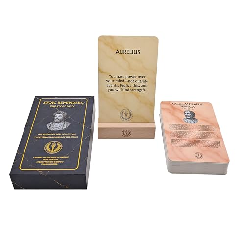 ASVP Shop 60 Stoic Quote, Reminder & Story Cards with Display Stand – Daily Inspiration for Personal Growth, Unique Gift for Men & Women, Elegant Home or Office Décor - Image 1