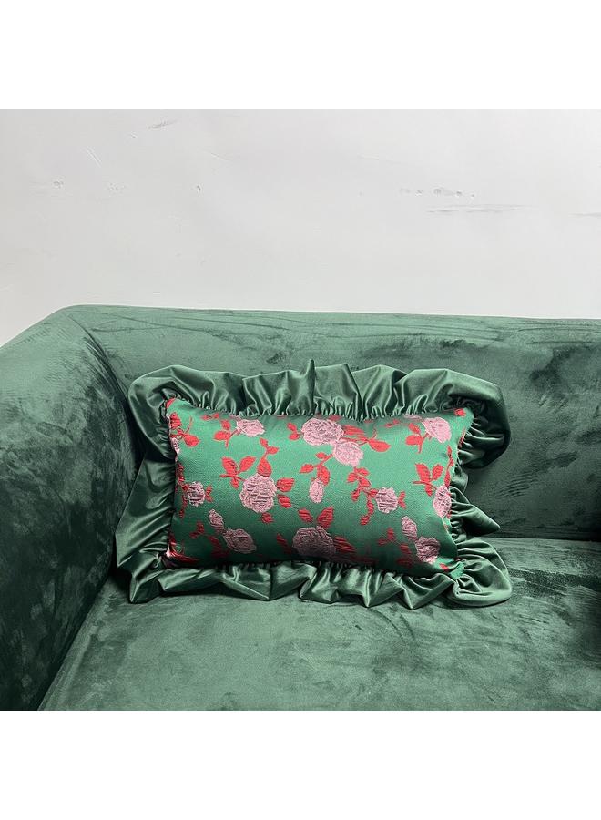 Bluejw Ruffled Sofa Pillowcase Living Room Pillowcase Light Luxury Vintage Rose Pillow High-grade Velvet Soft Bag Bedside  - Image 1