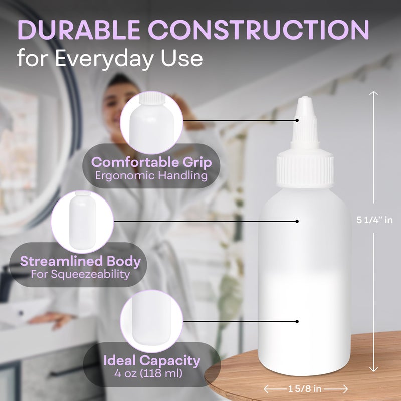 BRIGHTFROM Twist Top Applicator Bottles, Squeeze 4 OZ Empty Plastic Bottles, Refillable, Open/Close Nozzle - Leak Proof, Multi Purpose - 3 PACK - Image 3