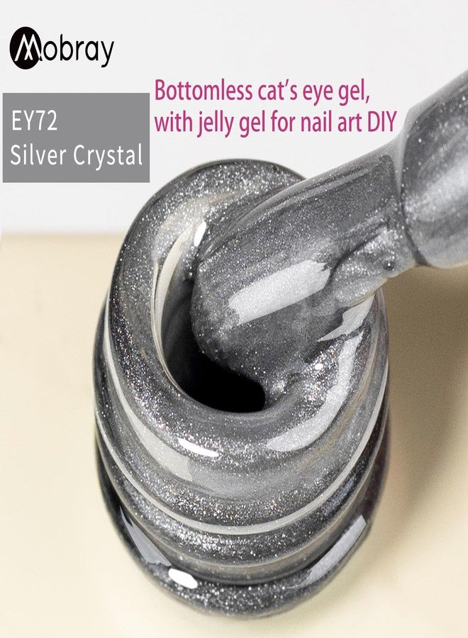 Mobray طلاء أظافر جل موباى الفضي الكريستالي بعيون القط 15 مل UV ضوء القمر طلاء أظافر بعيون القط مع مغناطيس، طلاء جل شفاف بعيون القط طويل الأمد لتصميم فن الأظافر للنساء، EY72 - Image 2