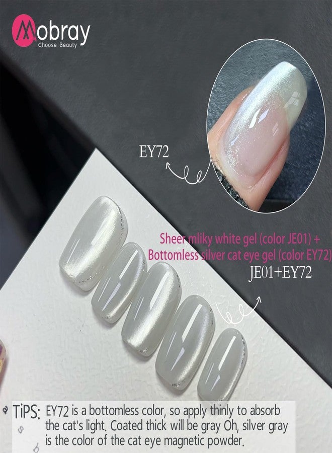 Mobray طلاء أظافر جل موباى الفضي الكريستالي بعيون القط 15 مل UV ضوء القمر طلاء أظافر بعيون القط مع مغناطيس، طلاء جل شفاف بعيون القط طويل الأمد لتصميم فن الأظافر للنساء، EY72 - Image 3