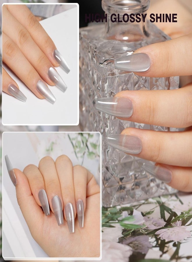 Mobray طلاء أظافر جل موباى الفضي الكريستالي بعيون القط 15 مل UV ضوء القمر طلاء أظافر بعيون القط مع مغناطيس، طلاء جل شفاف بعيون القط طويل الأمد لتصميم فن الأظافر للنساء، EY72 - Image 5