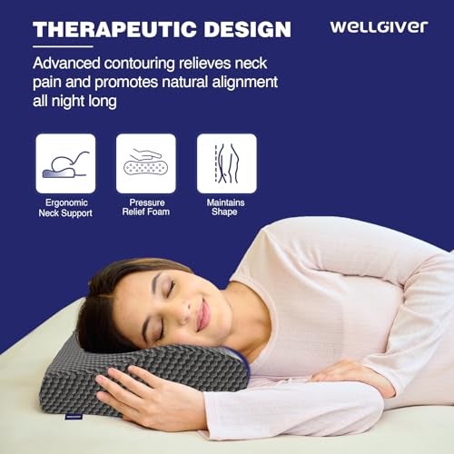 WELLGIVER Cooling Gel Memory Foam Cervical Neck Pillow | 2 Years Warranty | Pain Relief Sleep, Improves Posture Spinal Alignment, Neck Pain Relief |19 x 12 x 4 Inch| Black Jacquard Cover | Pack of 1 - Image 3