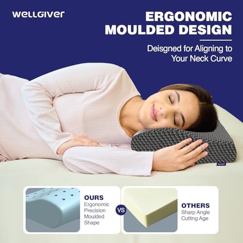 WELLGIVER Cooling Gel Memory Foam Cervical Neck Pillow | 2 Years Warranty | Pain Relief Sleep, Improves Posture Spinal Alignment, Neck Pain Relief |19 x 12 x 4 Inch| Black Jacquard Cover | Pack of 1 - Image 4