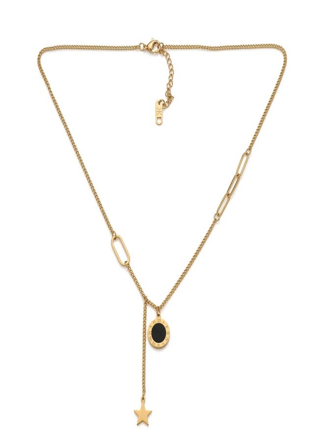 Dbell Anti Tarnish Gold Plated Necklace for Women & Girls | Stainless Steel Trendy Chain with Roman Dial Pendant & Star Charm | Waterproof Premium Fancy Jewellery | Adjustable Stylish Necklace - Image 4
