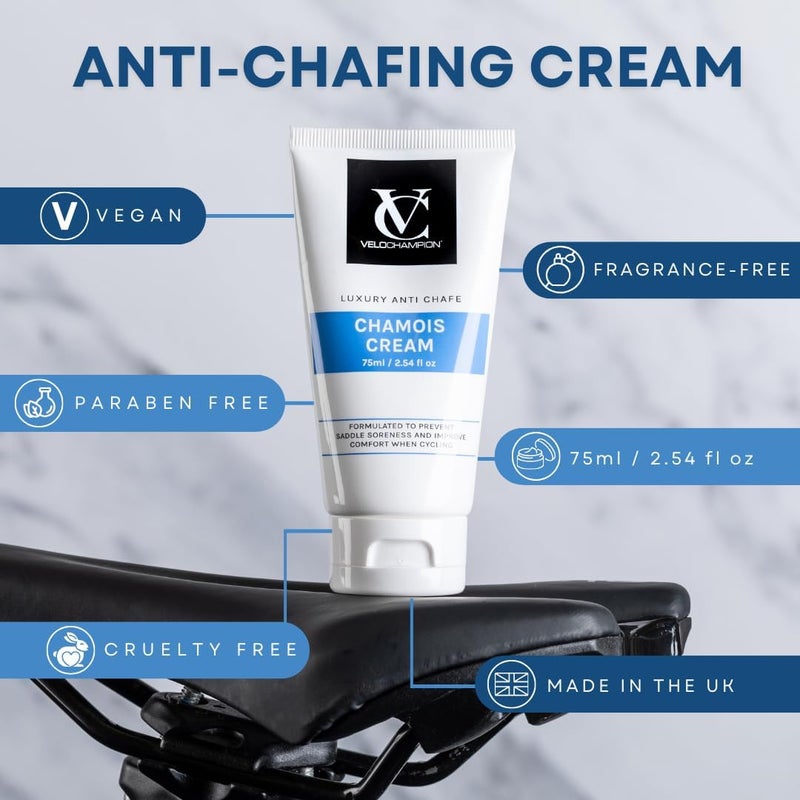 Luxury Chamois Cream for Cyclists, Runners and Athletes | Vegan, Cooling, Hydrating Anti Chafing Cream | Reduces Friction and Rubbing | Suitable for Men & Women (75ml) - Image 2