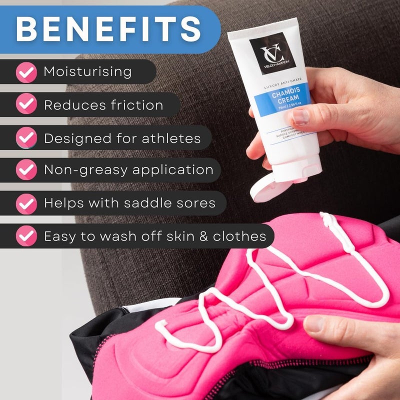 Luxury Chamois Cream for Cyclists, Runners and Athletes | Vegan, Cooling, Hydrating Anti Chafing Cream | Reduces Friction and Rubbing | Suitable for Men & Women (75ml) - Image 1
