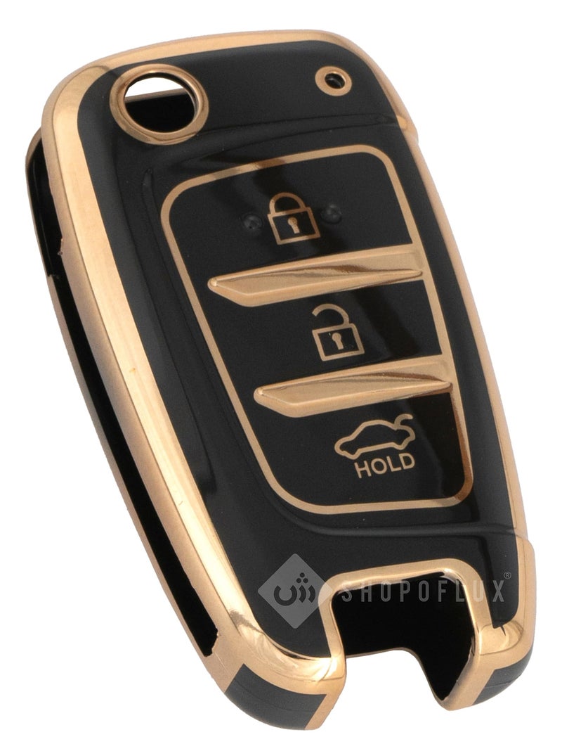SHOPOFLUX TPU Key Cover Compatible with Hyundai Verna 2024 2023 | i20 N line N6 Car 3 Button Flip Key (Black) - Image 1
