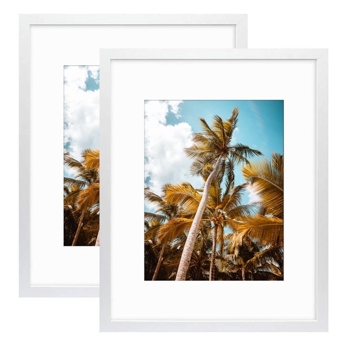 16X20 PICTURE FRAME WITH MAT FOR 11X14 PICTURE HIGH DEFINITION GLASS WIDE MOLDING PREINSTALLED WALL MOUNTING HARDWARE WHITE 2 PACK