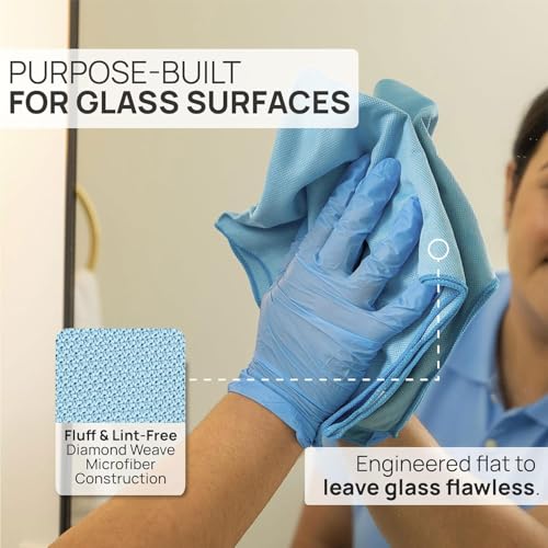 MAXOSHINE Glass Cleaning Cloth for Car Windows Windshield Mirrors- Microfiber Glass Towel for Glassware Ceramic Tiles Cleaning-16 x 16 inch-Mirror Cleaning Cloth (Set of 5-Blue) - Image 2