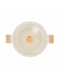 Homemaker Swiss Crystal High Quality Ceramic Coating Non-Stick Low Casserole - 26cm- Glass Lid With Protective Silicon Edge - Natural Wood Handles and Knob - Beige  - Image 2