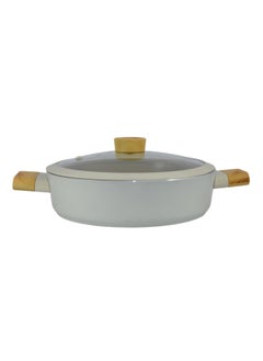 Homemaker Swiss Crystal High Quality Ceramic Coating Non-Stick Low Casserole - 26cm- Glass Lid With Protective Silicon Edge - Natural Wood Handles and Knob - Beige  - Image 4