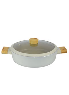 Homemaker Swiss Crystal High Quality Ceramic Coating Non-Stick Low Casserole - 26cm- Glass Lid With Protective Silicon Edge - Natural Wood Handles and Knob - Beige  - Image 5