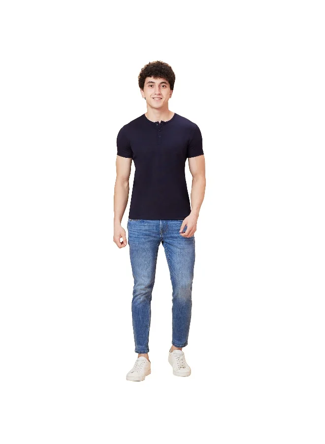 Being Human Mens Mid Tone Cropped Fit Denims