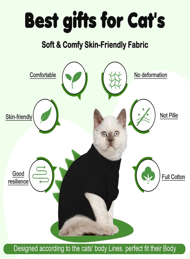 DENTRUN Sphynx Cat Clothes, Cute Dinosaur Design Hairless Cat Costume, Breathable Cotton Shirts Cat Clothes for Cats Only, Round Collar Kitten Daily T-Shirts with Sleeves, Cats Funny Cosplay Apparel - Image 4