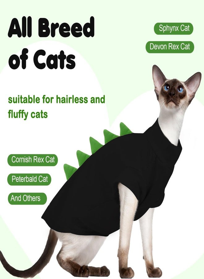 DENTRUN Sphynx Cat Clothes, Cute Dinosaur Design Hairless Cat Costume, Breathable Cotton Shirts Cat Clothes for Cats Only, Round Collar Kitten Daily T-Shirts with Sleeves, Cats Funny Cosplay Apparel - Image 5