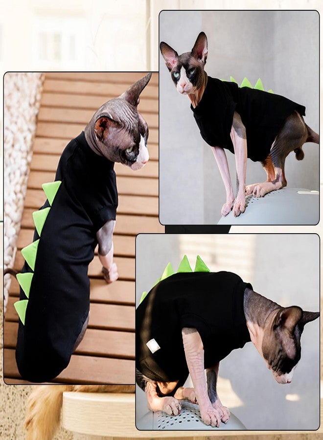 DENTRUN Sphynx Cat Clothes, Cute Dinosaur Design Hairless Cat Costume, Breathable Cotton Shirts Cat Clothes for Cats Only, Round Collar Kitten Daily T-Shirts with Sleeves, Cats Funny Cosplay Apparel - Image 2
