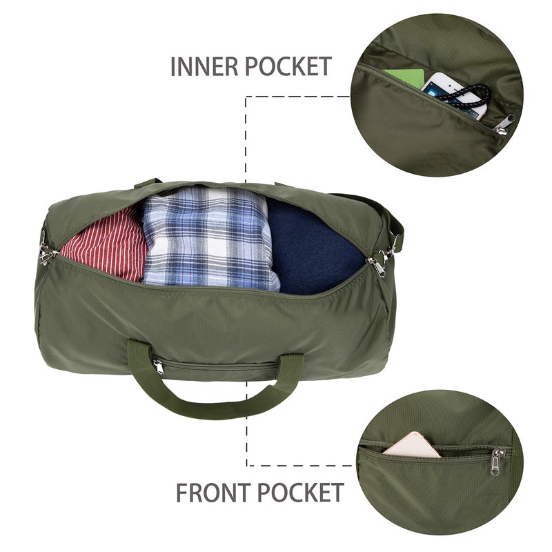 Vorspack Small Duffel Bag 20 Inches Foldable Gym Bag for Men Women Duffle Bag Lightweight with Inner Pocket for Travel Sports - Green - Image 3