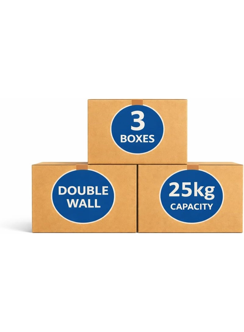 Heavy-Duty 5-Ply Double Wall Corrugated Cardboard Boxes – 44 × 44 × 44 cm Packing, Shipping & Storage Cartons, Brown (Pack of 3). - Image 1