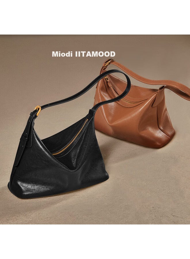 Mood Women's Handbag, New Style, High-end Vegetable Tanned Leather Underarm Bag, Commuter Large Capacity Crossbody Bag, Birthday Gift - Image 1