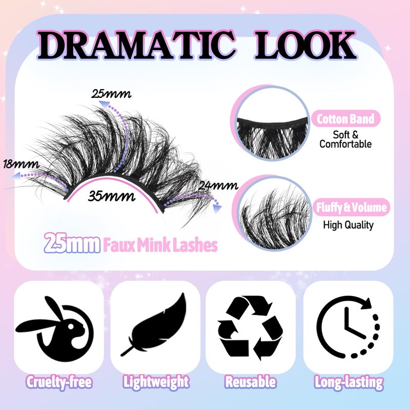Losha 25mm Lashes Big Fluffy False Eyelashes 3D Dramatic Long Volume Faux Mink Lashes Pack 4 Pairs - Image 3