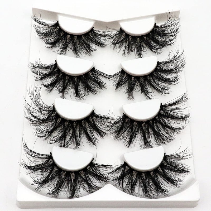 Losha 25mm Lashes Big Fluffy False Eyelashes 3D Dramatic Long Volume Faux Mink Lashes Pack 4 Pairs - Image 1