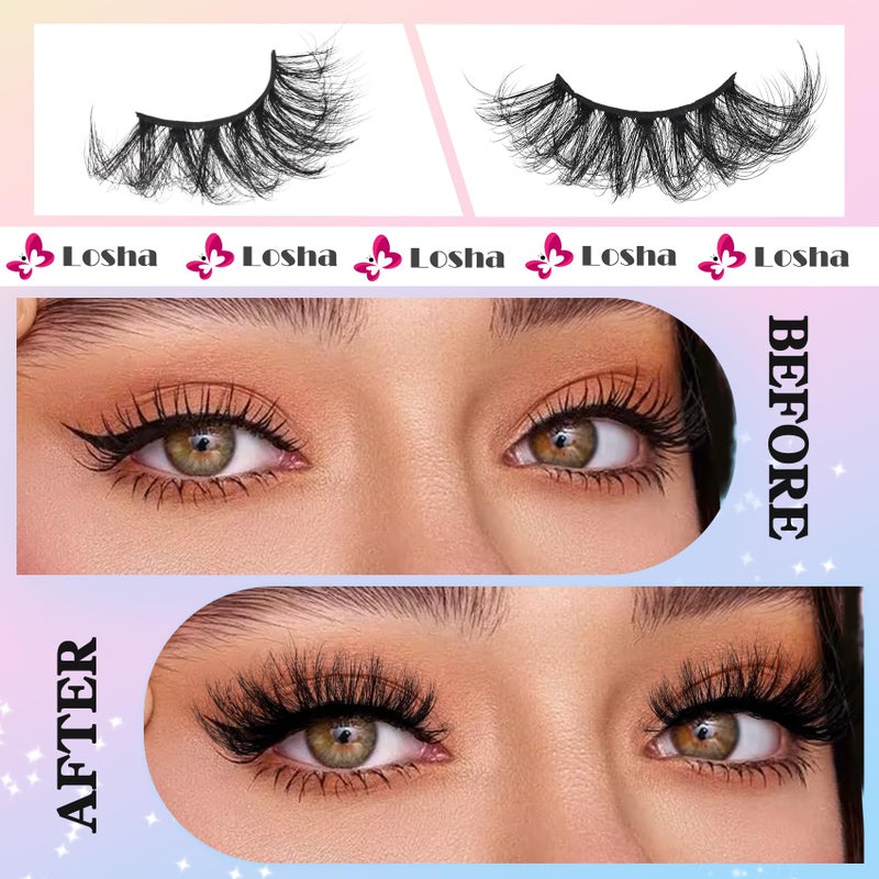 Losha 25mm Lashes Big Fluffy False Eyelashes 3D Dramatic Long Volume Faux Mink Lashes Pack 4 Pairs - Image 2