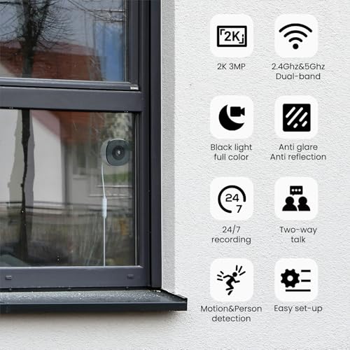 INFIYA 2K Window Cameras for Home Security 5Ghz 24Ghz WiFi Window Camera Color Night Vision Motion Human Detection Continuous 247 Recording CloudOptional Local Storage K1 1P - Image 3