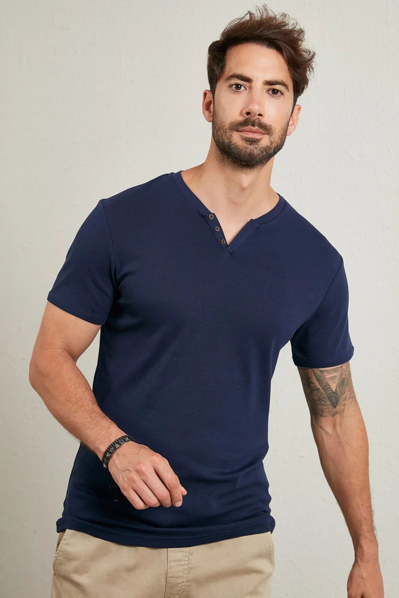 بوراتي 100% Cotton V-Neck Slim Fit T Shirt Men's T SHIRT 5902122