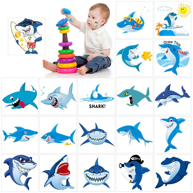 كونسيت تاتو مؤقت بتصميم سمك قرش من 100 قطعة - Image 1