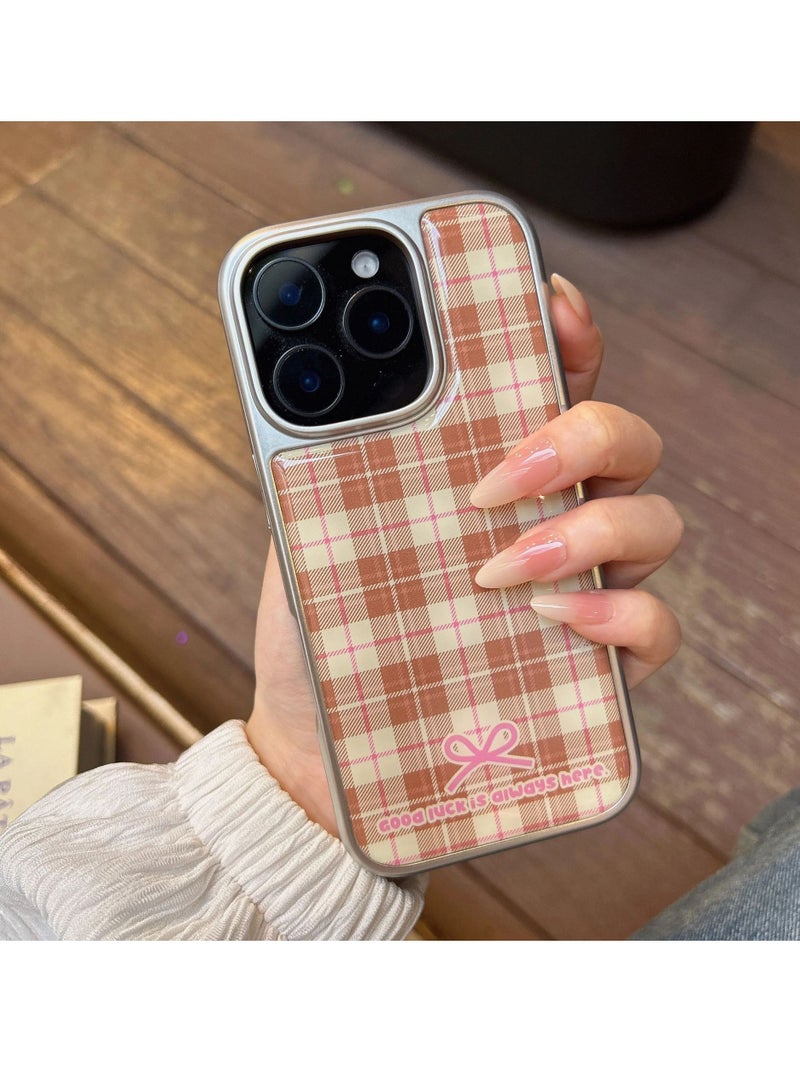 NIBEMINENT Niche Bow Tie Check Protective TPU Case Cover For IPhone 16, Bows Brown Checker