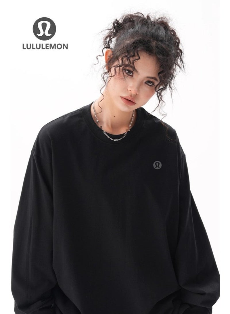 لولوليمون Lululemon طويلة الأكمام فضفاضة قميص أعلى ، ملابس رياضية عارضة للجنسين ، مناسبة للاستخدام اليومي واللياقة البدنية ، 240G100٪ قطن نقي - Image 1