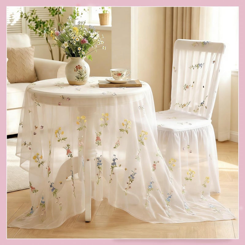 Lounsweer 3 Pcs Wildflower Table Runner 10ft/ 29 Inch x 120 Inch White Embroidery Wildflower Spring Summer Tulle Lace Runner for Table Wedding Bridal Baby Shower Holiday Dining Decor DIY - Image 2