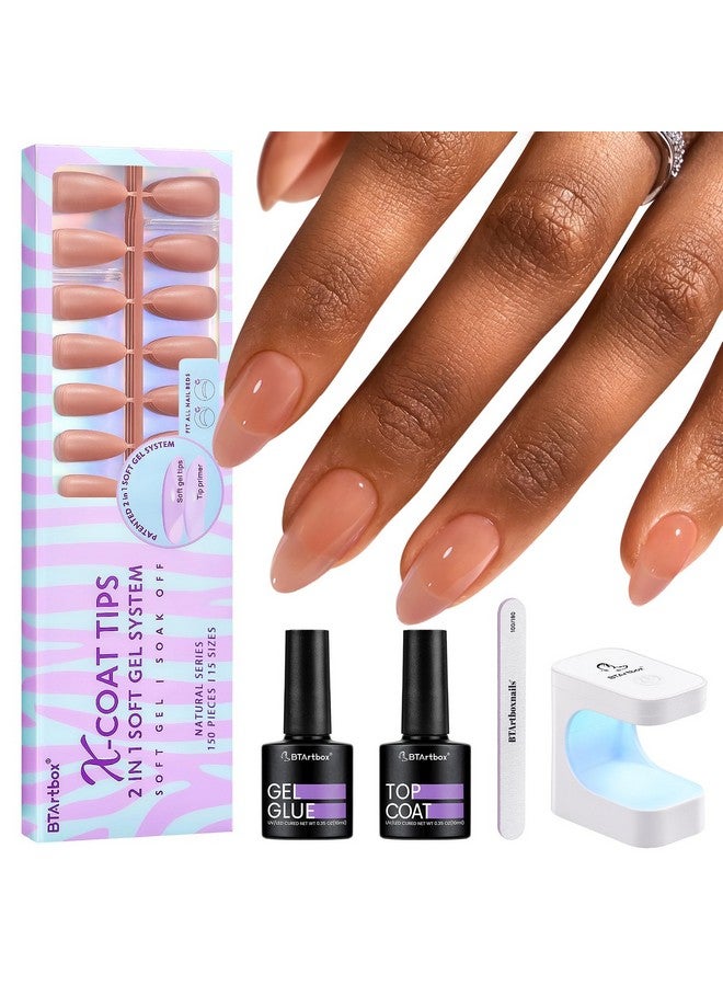 بي تي آرت بوكس مجموعة أظافر لوزية من بي تي آرت بوكس - مجموعة أظافر جيل ناعمة بنية اللون مع 150 قطعة من الأظافر الصناعية متوسطة الحجم، وغراء أظافر جيل، وطبقة علوية، ومصباح أظافر، وأظافر صناعية ملونة مسبقًا كهدية عيد الحب - Image 1