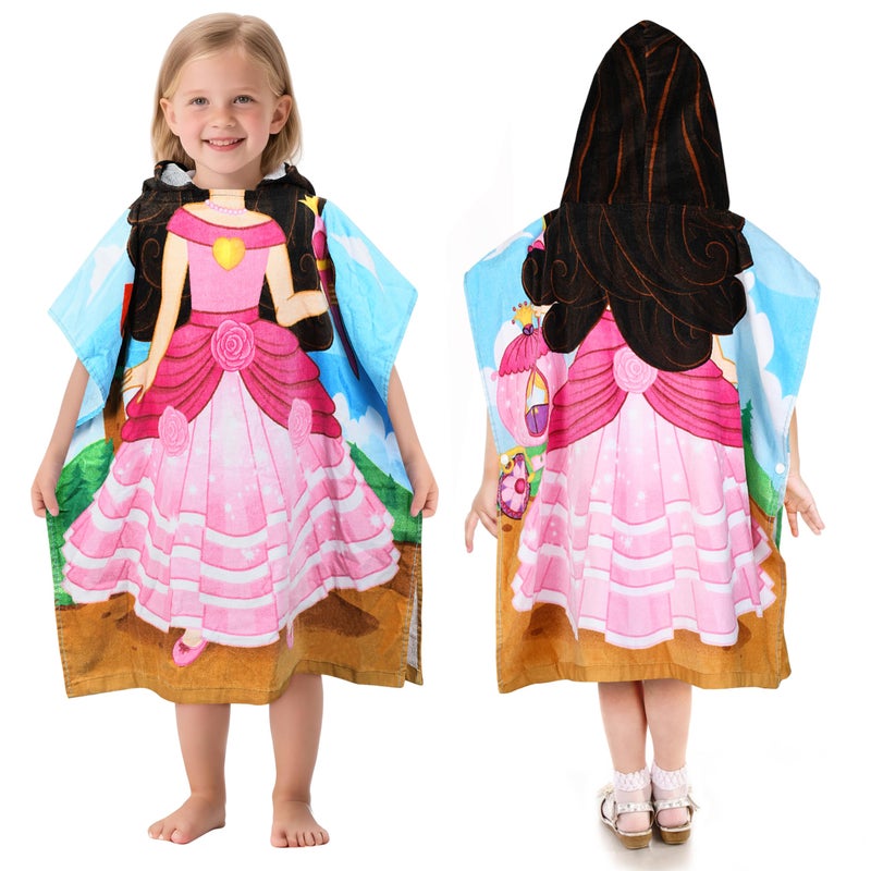 Tirrinia Princess Kids Poncho Towel Surf Beach Bath Swim Hooded Towels for 27 Years Girls Toddler Gift 24 by 52inch 100 Cotton